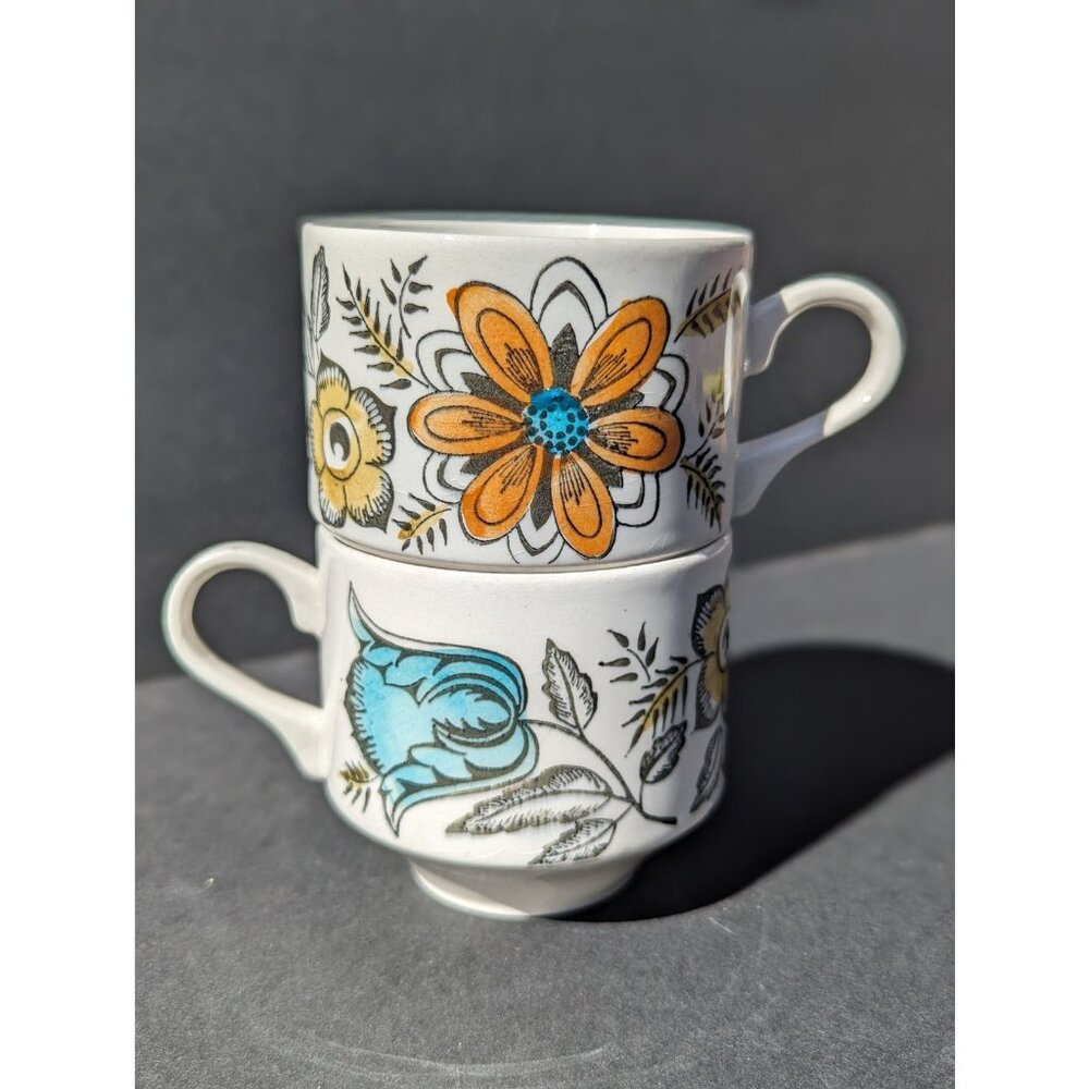 1970's Vintage English Artistan Tea Cups, Set of 2 Cups | Made in England
